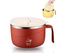 GodbTG 1200ML 304 Stainless Steel Instant Noodle Bowl with Lid and Spoon, Double Layer Anti-Scald Ramen Bowl, Large Capacity Insulated Soup Pasta with Handle for Home or Travel (Red)