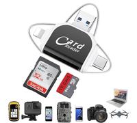 GodbTG Multi-Port 4 in1 Universal SD TF Card Reader for iPhone, Card Reader for Camera Memory Card (Black)