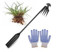 GodbTG Weed Puller Tool Garden Weed Pulling Tool 4 Teeth Manganese Steel, Weeding Artifact Uprooting Weeding Tool, Weed Pulling Tool Stainless Steel Hand Weeder Tool (as shown,15.75in)