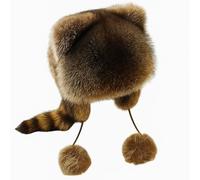 GodbTG Winter Cute Raccoon Plush Hats, Raccoon Hat with Tail, Cute Faux Fur Tail Parent-child Plush Hat (as shown,20.47"-23.62")