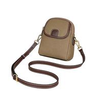 GodbTG Women's Vintage Leather Crossbody Bag - Small Messenger Purse with RFID Blocker & Double-Layer Zippe, Soft Shoulder Bag (Khaki)