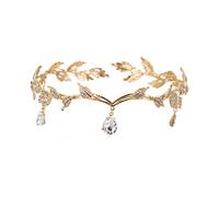Goddess Tiara Crystal Leaf Wedding Headband per la festa della sposa Accessori per capelli per la festa di compleanno per ragazze Golden Fairy Costume Women Women
