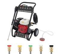 Goddlgjik 190 Bar Idropulitrice a Scoppio 4 Tempi 7,5 CV con 5 ugelli(nero) | Pulitrice ad alta Benzina Auto Giardino Autoadescante con tubo da 10 m, 2200 PSI 2.3 GPM