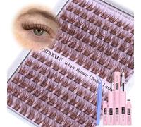 Goddvenus Kit di ciglia a grappolo marroni per trucco pulito ciuffi di ciglia sottili 132 pezzi ciglia soffici a C Curl Kit singolo cluster Kit di estensione ciglia leggere Kit di estensione ciglia