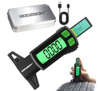 GODESON Digitale Misuratore Profondità Battistrada, Ricaricabile USB-C 0-25,4mm/Pollici con Alta Precisione 0,01mm, Display LCD Retroilluminato Verde per Auto, Camion, Moto