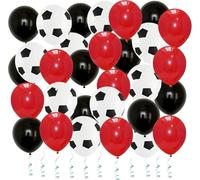 GODFATHER - Palloncini a tinta unita e stampa a tema calcio, 30 cm, per feste di compleanno per bambini, decorazione a tema coppa del mondo (rosso nero 01, confezione da 30)