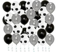 GODFATHER - Palloncini a tinta unita e stampa a tema calcio, 30 cm, per feste di compleanno per bambini, feste di compleanno e mondiali (argento nero 04, confezione da 30)