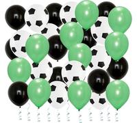GODFATHER - Palloncini a tinta unita e stampa a tema calcio, 30 cm, per feste di compleanno per bambini, decorazione a tema coppa del mondo (verde nero 05, confezione da 30)