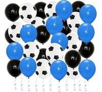 GODFATHER - Palloncini a tinta unita e stampa a tema calcio, 30 cm, per feste di compleanno per bambini, feste di compleanno e mondiali (blu nero 02, confezione da 50)