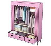 GODFSAHG Appendiabiti resistente appendiabiti con copertura autoportante in metallo appendiabiti portatile armadio armadio con 2 aste per appendere e 3 cassetti per camera da letto (colore: rosa