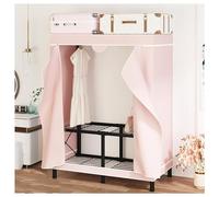 GODFSAHG Armadio pieghevole portatile con copertura in tessuto per appendere vestiti appendiabiti in metallo con asta e 2 ripiani portaoggetti per camera da letto (colore: rosa, dimensioni: 95 x 46 x