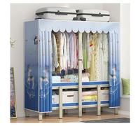 GODFSAHG Armadio portatile armadio con copertura per camera da letto appendiabiti pieghevole in metallo con 4 ripiani e 2 aste per appendere vestiti (colore: blu 2, dimensioni: 145 x 50 x 170 cm)