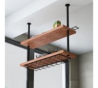 GODFSAHG Elegante portabottiglie da parete con supporto per bicchieri, mini bar nero per liquori, mensole angolari salvaspazio per bottiglie di vino e bicchieri, contenitore moderno da bar per casa
