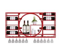 GODFSAHG Elegante portabottiglie da parete e mini bar, mensola salvaspazio per liquori con supporto in vetro per bottiglie di vino e bicchieri, elegante contenitore angolare rosso, 100 x 11 x 52 cm