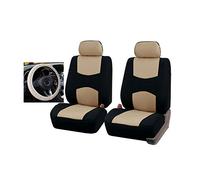 GODGETS Coprisedili Auto Universali Set Completo con Copri Volante - Coprisedili per Auto Anteriori e Posteriori - 4 Colori Disponibili,Nero Beige,2 * Sedile Anteriore + 1 * Coprivolante