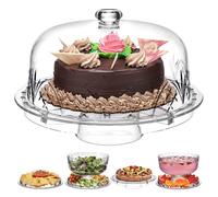 Godinger 6 in 1 Cake Stand and Serving Plate Platter with Dome Cover MultiPurpose Use Shatterproof and Reusable Acrylic Dub