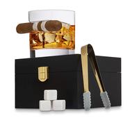 Godinger Cigar Whiskey Glass Wooden Gift Box Set with Old Fashioned Gl