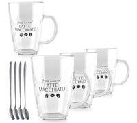 Goditi il tuo momento da latte con 8 bicchieri e cucchiai per latte macchiato. Forte, durevole e resistente al microonde - Per bevande calde e fresche. Da gustare ogni giorno! (4 cucchiai, 4