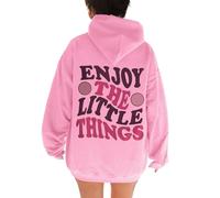 Goditi le piccole cose con cappuccio felpe con cappuccio per le donne carino grafica università vestiti con cappuccio autunno allentato alla moda lettera abiti casual vestibilità ampia tinta unita