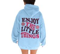 Goditi le piccole cose con cappuccio felpe con cappuccio per le donne carino grafica università vestiti con cappuccio autunno allentato alla moda lettera abiti casual vestibilità ampia tinta unita