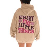 Goditi le piccole cose con cappuccio felpe con cappuccio per le donne carino grafica università vestiti con cappuccio autunno allentato alla moda lettera abiti casual vestibilità ampia tinta unita
