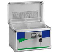 GODLONSEN Cassetta di sicurezza per medicinali - 25,4 x 15,2 x 17,9 cm - Scatola portaoggetti con serratura per farmaci, kit di primo soccorso vuoto, con chiave, per casa/esterno (blu/piccolo)