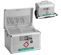 GODLONSEN Cassetta di sicurezza per medicinali, 38 x 22 x 24 cm, cassetta di sicurezza per chiavi di primo soccorso, con chiave, ideale per farmaci e oggetti personali, colore: argento