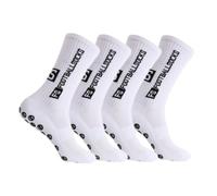 Godneei 2 Paia Calzettoni Calcio Uomo Donna Traspiranti, Calze Antiscivolo Uomo Donna con Suola in Silicone, Calze Antiscivolo Calcio Elastiche a Metà Polpaccio, Taglia EU 39-46 (Bianco + Bianco)