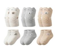 Godneei 3 Set Ginocchiere Neonato Calzini Antiscivolo Bambino Calze Grigio | Ginocchiere e calzini antiscivolo bambino in cotone pettinato per neonato 0-1 anno nei colori bianco grigio albicocca