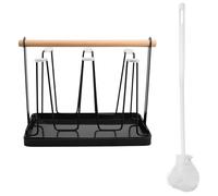 Godneei Scolabottiglie Portabicchieri da Cucina con Vassoio e Spazzola, Scola Borracce e Scola Posate in Metallo con Manico in Legno, Porta Bottiglia Soda, Tazze, Bicchieri