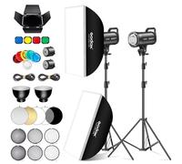 Godox 2Pack SK300IIIV 300Ws Kit Luce LED Video 5700±200K Set Luce Continua con Treppiede,Softbox con Griglia Riflettore Standard Bowens Mount per Studio Riprese Video Livestreaming, Podcast (2 Pz)