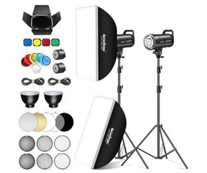 Godox 2Pack SK400IIIV 400Ws Kit Luce LED Video 5700±200K Set Luce Continua con Treppiede,Softbox con Griglia Riflettore Standard Bowens Mount per Studio Riprese Video Livestreaming, Podcast (2 Pz)