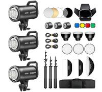 Godox 3Pack SK300IIIV 300Ws Kit Luce LED Video 5700±200K Set Luce Continua con Treppiede,Softbox con Griglia Riflettore Standard Bowens Mount per Studio Riprese Video Livestreaming, Podcast (3 Pz)