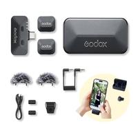 GODOX Alink Kit2 Microfono Lavalier Doppio per Fotocamera e Telefono, Microfono per Registrazione per 2 Persone con Custodia di Ricarica, Audio ad Alta Risoluzione 48kHz/24bit, Portata Remota di 300m