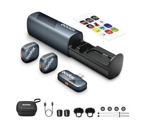 GODOX Cube-SC Kit2 Microfono per telefoni Android, mini microfono wireless 2.4G, tipo C iPhone 15, cancellazione del rumore, qualità audio 48kHz/24bit, durata 30H (2 TX +1 RX + custodia di ricarica)