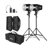 Godox Kit di 2 luci stroboscopiche K-180A, kit di luci stroboscopiche da studio da 180 W per fotografia, monolight compatti da 5600 K con grilletto RT-16, softbox, treppiedi, borsa portaoggetti