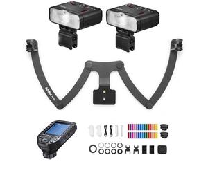 Godox MF12-K2 2PCS Macro Flash 2.4G Guida di controllo della trasmissione wireless N. 16 Modalità TTL M con filtro colorato Slitta fredda con trasmettitore trigger flash e supporto flash