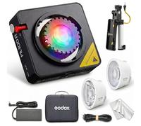 Godox ML100R Kit2 - Luce video a LED RGB con riflettore intercambiabile a 15° e 36°, impugnatura della batteria NP-F, 1800-10000K CCT, 14 effetti FX cinematografici e controllo app