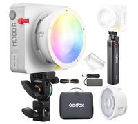 Godox ML100R Kit3 - Luce video a LED RGB con presa batteria BG-02, riflettore intercambiabile a 15° e 36°, 1800-10000K CCT, 14 effetti FX cinematografici, controllo app