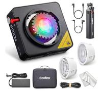 Godox ML100R Kit3 - Luce video a LED RGB con presa batteria BG-02, riflettore intercambiabile a 15° e 36°, 1800-10000K CCT, 14 effetti FX cinematografici, controllo app