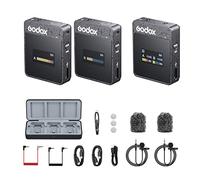 GODOX MoveLink II M2 Sistema microfonico wireless (2 TX + 1 RX + custodia di ricarica), Microfono lavalier wireless 2.4G con cancellazione del rumore, 100 m (328 piedi), compatibile per Android