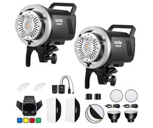 Godox MS300V 2-Pack Professional Studio Strobe Flash Light 300W Studio Flash Strobe kit 300W GN58 0,1-1,8 s tempo di riciclo 2,4 G X-System, 5600 ± 200K luce flash con lampada di modellazione LED