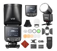 Godox V1 Mid F per Fuji V1 Mid-F Flash Fotocamera con AK-R1 Kit di Accessori 55Ws Speedlite Testa Rotonda TTL Mini Flash,con a Scarpa Calda 2,4G HSS 1/8000s,Display Touch,USB-C,Compatibile XT-5 X-E1