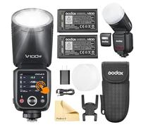 Godox V100-N V100 N Testa Rotonda Fotocamera Flash per Fotocamera con 2 Pacchi di Batterie Godox VB30 2.4G Wireless TTL Speedlight Strobe,100Ws HSS 1/8000s con Batteria Agli Ioni di Litio per Fotocame