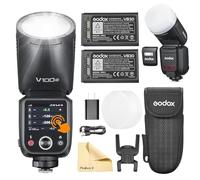 Godox V100-O V100 O Testa Rotonda Fotocamera Flash Fotocamera Flash con 2 Pacchi di Batterie Godox VB30 2.4G Wireless TTL Speedlight Strobe,100Ws HSS 1/8000s con Batteria Agli Ioni di Litio per Fotoca