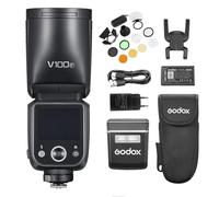 Godox V100F - Adattatore per fotocamera a testa tonda, 100 W TTL Speedlite, schermo di controllo touch, lampada a LED integrata con sub-flash rimovibile, kit AK-R1, piastra diffusore compatibile con