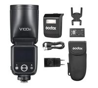 Godox V100F - Flash wireless per fotocamera, 100 W, schermo di controllo touch, batteria da 2980 mAh, lampada di regolazione LED integrata con sub-flash rimovibile + 24 gel flash per fotocamera Fuji