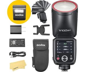Godox V100N V100 N Round Head Camera Flash for Nikon Camera Flash Speedlite Speedlight,100Ws 2.4G TTL1/8000 HSS,400 Full Power Flashes,7.2V/2980mAh Li-ion Battery,1.7s Recycle Time,LED Modeling Lamp