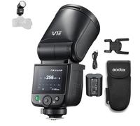 Godox V1midN TTL - Flash rotondo da 55 W, 650 flash, con luce LED da 2 W, zoom A/M 1/8000 s, HSS 1,7 s, tempo di riciclaggio, batteria integrata da 2200 mAh per fotocamere Nikon
