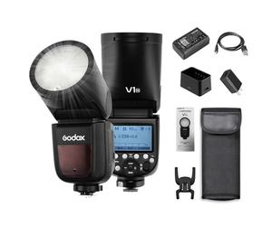 Godox V1N Camera Flash Speedlite Speedlight Wireless 2.4G Zoom Fresnel con 2600mAh Lithimu Battery per Nikon D5300 D750 D850 D7100 Z7 Camcorder Videocamera